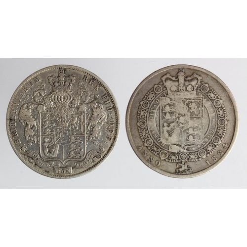 112 - Halfcrowns (2): 1824 garter Fine, and 1825 nVF some scratches and porosity.