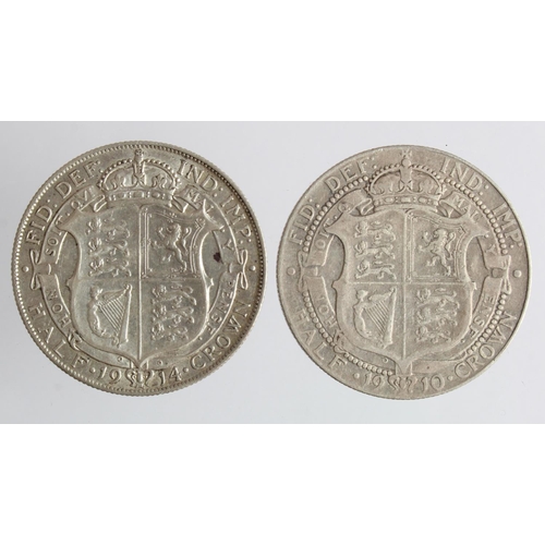 114 - Halfcrowns (2): 1910 nVF, and 1914 nEF