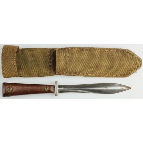 1337 - Chindit Last Ditch Body Knife, WW2, in its webbing scabbard