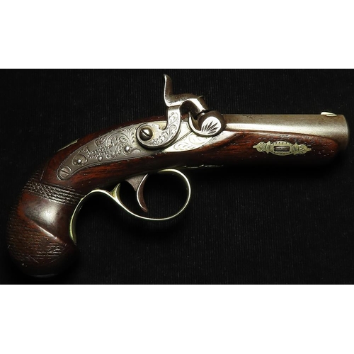 1436 - Single barrel Henry Derringer pistol with a back action lock, scroll engraving and 