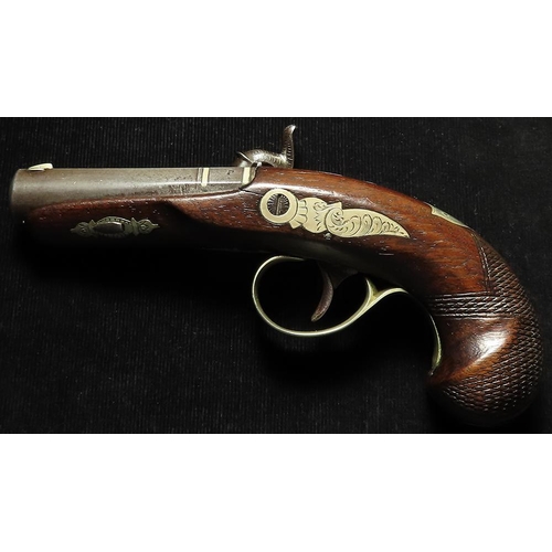 1436 - Single barrel Henry Derringer pistol with a back action lock, scroll engraving and 