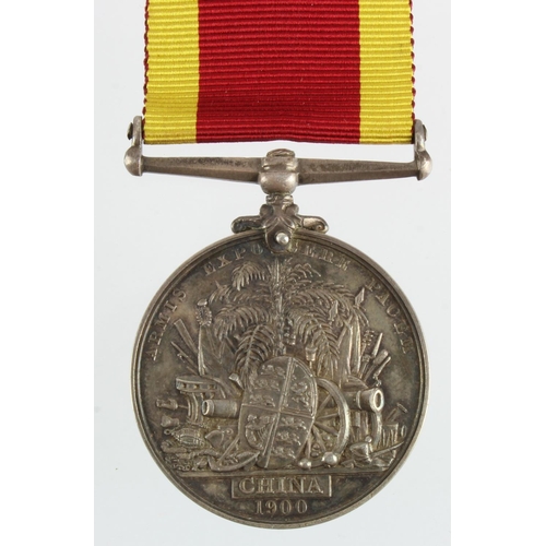 1631 - China War Medal 1900 no clasp, named (Pte E. White Shanghai Vols). With copy medal roll