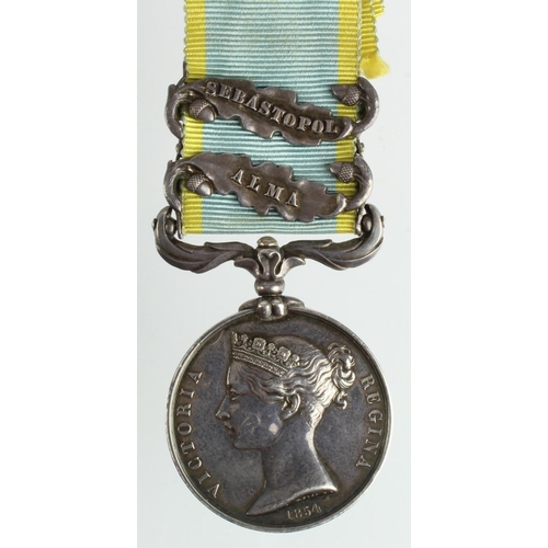 1637 - Crimea Medal 1856 with bars Alma / Sebastopol, Regimentally impressed (2601.John.Connell.42.Royal.Hi... 