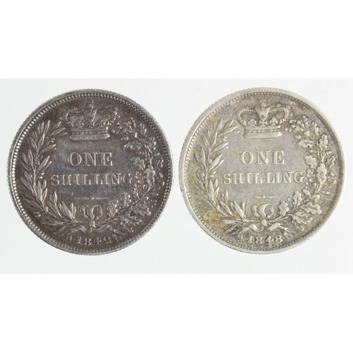 166 - Shillings (2): 1842 VF, and 1848/6 F-GF