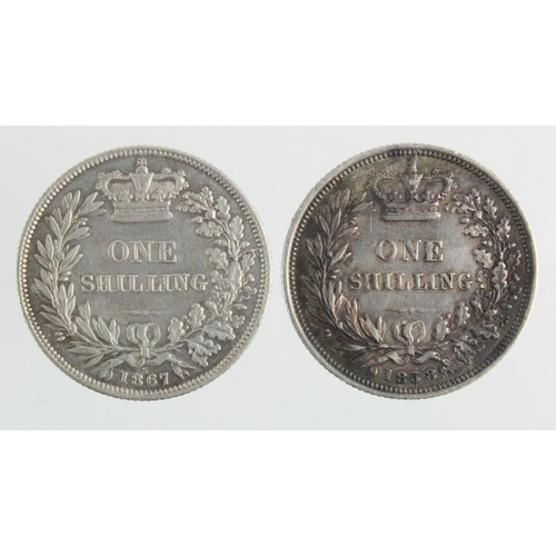 167 - Shillings (2): 1858 GVF, and 1867 dn5 GVF