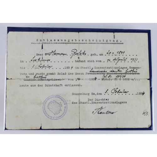 1724 - German interwar release document dated 11 Aug 1933 - 3 Feb 1934 from Sonnenburg. Interesting researc... 