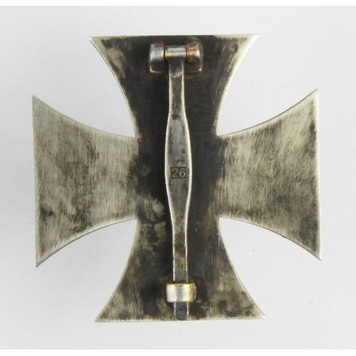 1726 - German Iron Cross 1st class, maker marked '26' on coke bottle shaped pin, solid example.