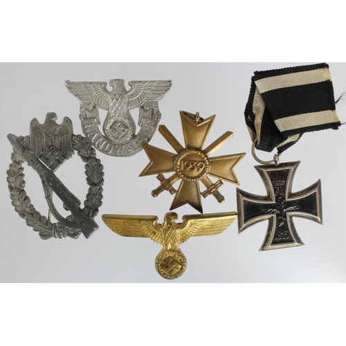 1751 - German medals / badges incl WW1 Iron Cross 2nd Class maker marked 'HB'. Nazi Infantry Assault badge ... 