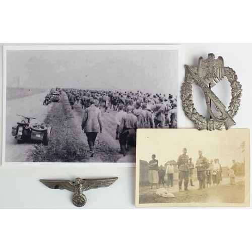 1765 - German Nazi Infantry Assault Badge, small cap eagle, and original photo. (3)