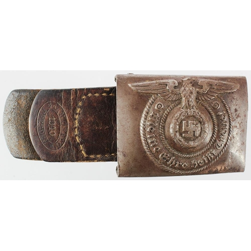 1812 - German Nazi SS belt buckle, no makers mark. With leather tab marked 'G.H.Osang 1940 Dresden'.