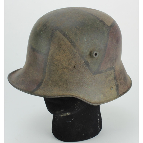 Imperial German Stalhelm steel helmet, old camo paint, complete with liner.