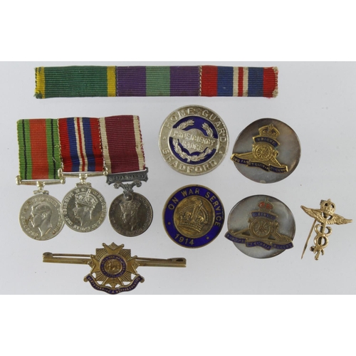 2052 - Badges with various on war service badges, sweethearts, miniature group of medals etc.