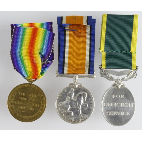 2084 - BWM & Victory Medal (225098 Sjt E E Fordham North'N R), with Efficiency Medal GV Territorial clasp (... 