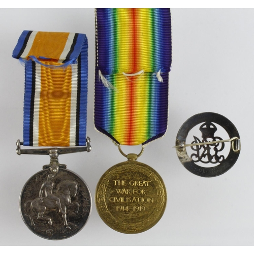 2087 - BWM & Victory Medal (58346 Pte H P Evans MGC) with Silver War Badge 301837