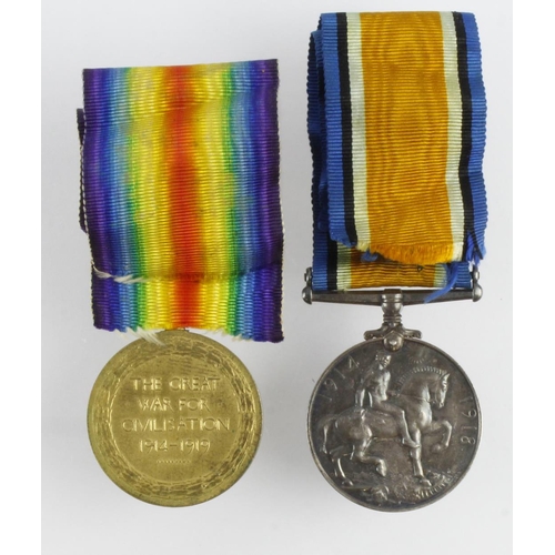 2108 - BWM & Victory Medal to 5750 Pte H Clark Herts Regt. Killed In Action 16 Aug 1917 with the 8/Lincolns... 