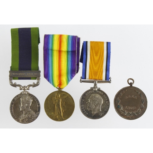 2114 - BWM & Victory medal with IGS Malabar 1921-22 bar to 9535 Pte V B Hinnells, Suffolk Regiment.