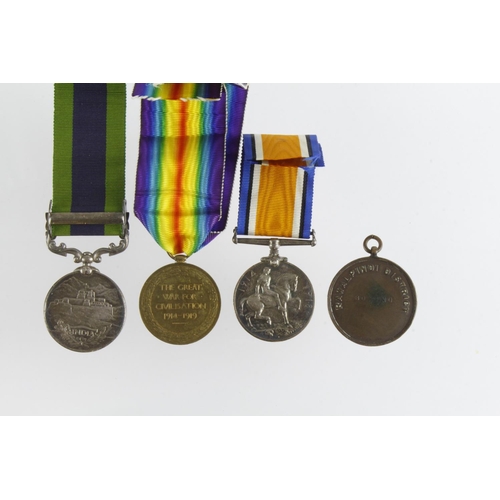 2114 - BWM & Victory medal with IGS Malabar 1921-22 bar to 9535 Pte V B Hinnells, Suffolk Regiment.