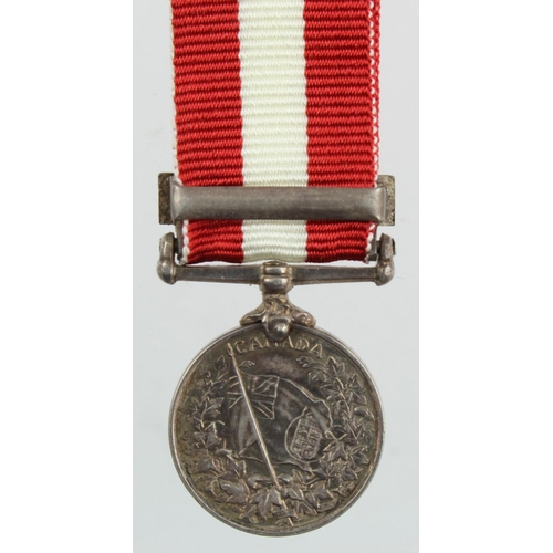 2125 - Canada General Service Medal 1899 with Fenian Raid 1866 clasp, high quality early miniature medal. C... 