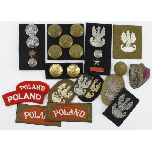 2159 - Collection of Badges & Buttons: POLISH WW2 embroidered beret badges, POLAND embroidered shoulder tit... 