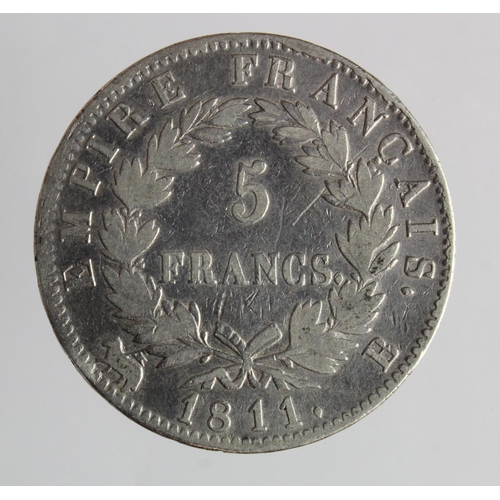 216 - France, Napoleon silver 5 Francs 1811B, GF