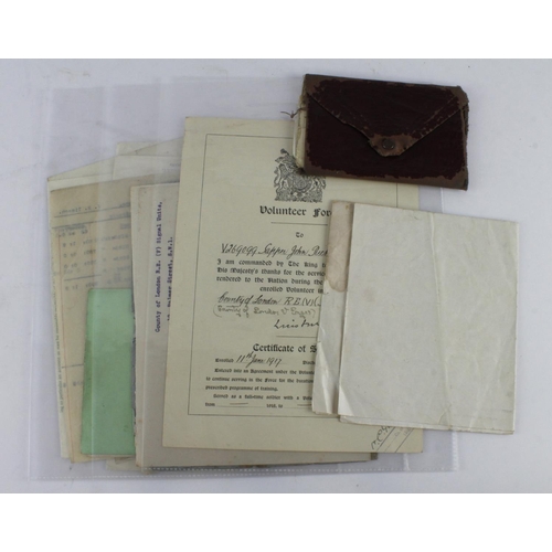 2222 - Group of interesting WW1 and WW2 documents to V269099 Sapper John Richard Timpson Post Office London... 