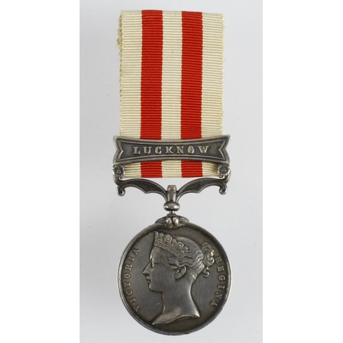 2245 - Indian Mutiny Medal 1858 with Lucknow clasp, impressed (Serjt J Cooper 38th Regt) (South Staffordshi... 