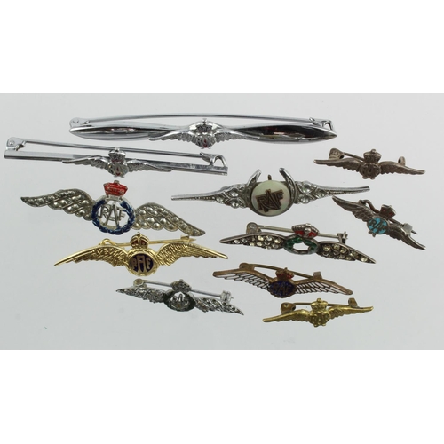 2364 - RAF selection of sweetheart badges, 1x silver noted. (10)