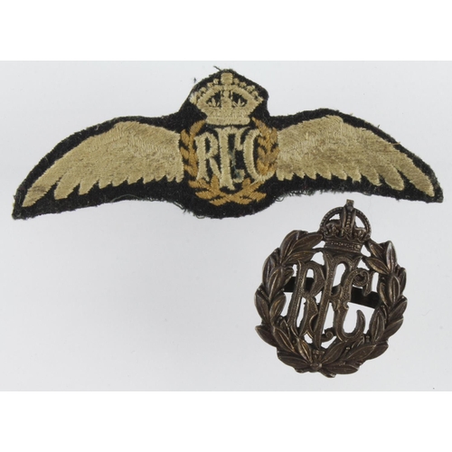2381 - RFC set of pilots wings with RFC hat badge.
