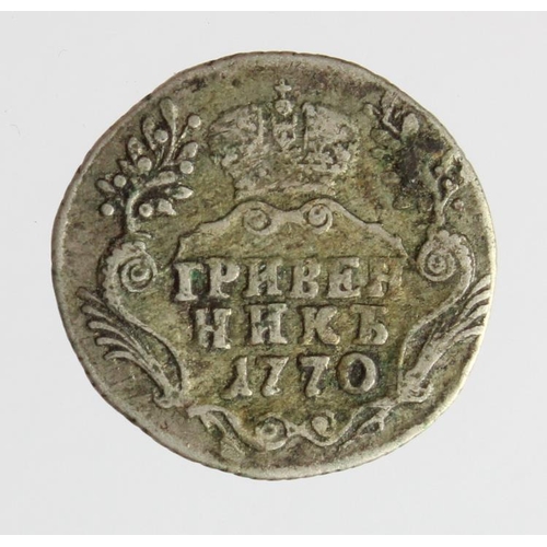 249 - Russia silver 10 Kopeks 1770/64, toned Fine, some infill/corrosion.