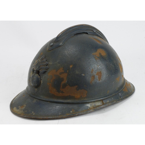 2508 - WW1 French 1915 Mle Casque Adriane Helmet. Badged to the Infantry. Original Paint & Liner.