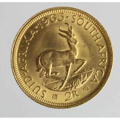 252 - South Africa gold 2 Rand 1965 AU (0.2355 troy oz AGW)