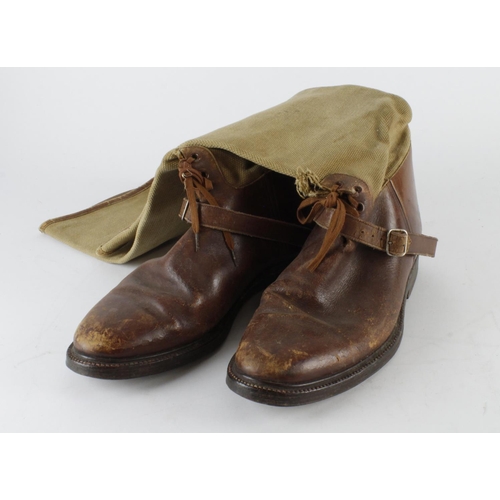 2521 - WW1 period officers brown leather and canvas boots.