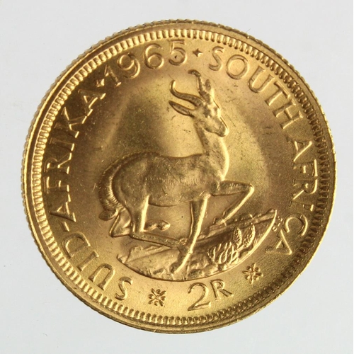 253 - South Africa gold 2 Rand 1965 AU (0.2355 troy oz AGW)