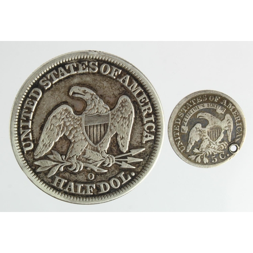 268 - USA Silver (2): Half Dollar 1856-O Fine, and Capped Bust Half Dime 1837 large 5 C, holed Fine.