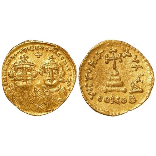 311 - Eastern Roman Empire (Byzantine): Heraclius with Heraclius Constantine gold solidus, Constantinople ... 