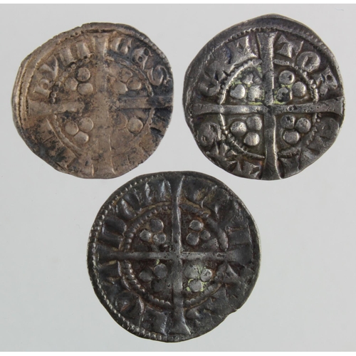 322 - Edward Plantagenet silver pennies (3) of London nVF, Canterbury Fine, and Kingston-upon-Hull GF