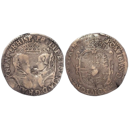 375 - Philip & Mary silver shilling 1554, full titles, S.2500, 6.16g, GF, dent or improvised countermark o... 