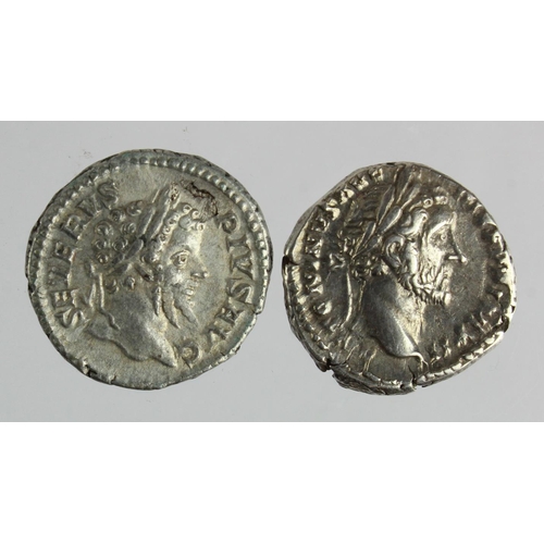 380 - Roman Imperial (2) silver denarii: Septimius Severus, Annona l. type RIC 198, 3.57g, VF-GVF; along w... 