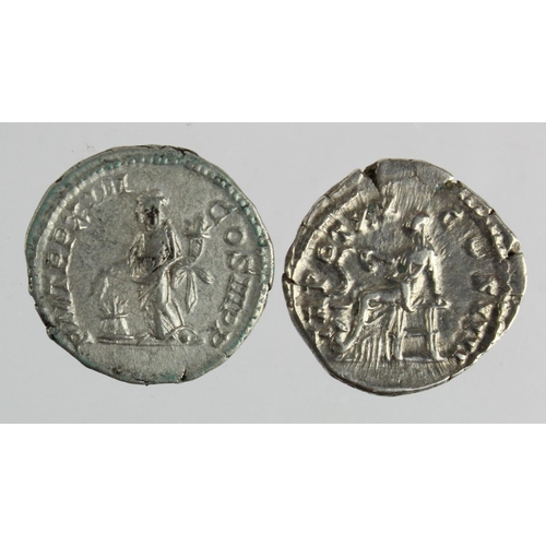 380 - Roman Imperial (2) silver denarii: Septimius Severus, Annona l. type RIC 198, 3.57g, VF-GVF; along w... 