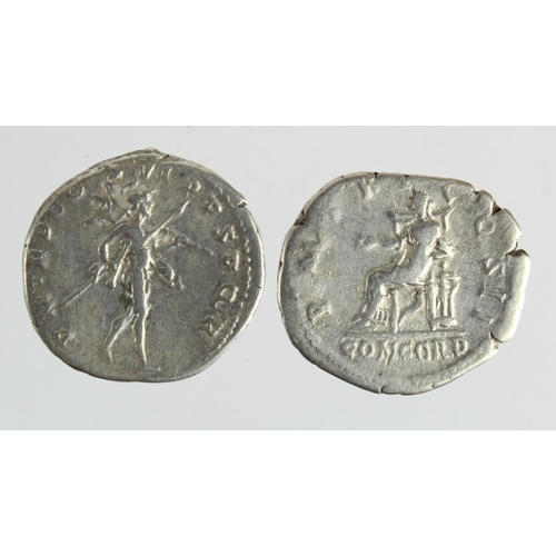 381 - Roman Imperial (2) silver denarii: Trajan, Mars walking r. type, 3.30g, nVF; and Hadrian, Concordia ... 