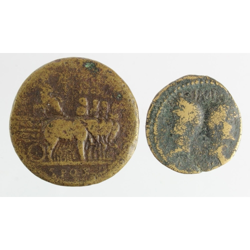 385 - Roman Imperial bronze (2): Divus Vespasian sestertius featuring a quadriga of elephants r. Fair, ide... 