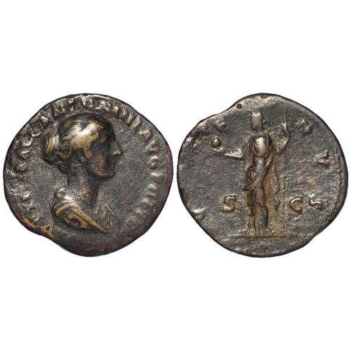 396 - Roman Imperial: Faustina Junior bronze sestertius, Rome 145-146 AD. Venus std. l. holding apple and ... 