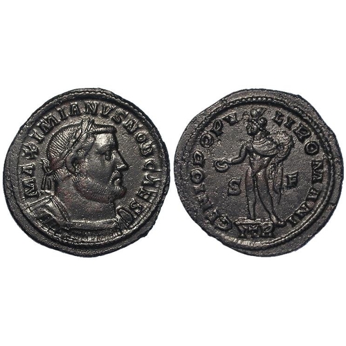 397 - Roman Imperial: Galerius as Caesar billon follis, Trier mint 302-3 AD. Rev: Genius stg. l., ITR in e... 