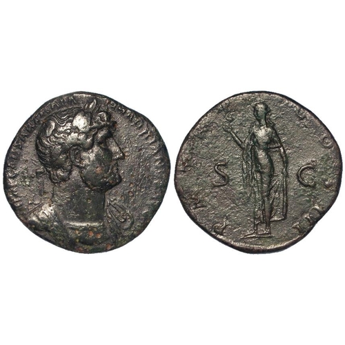 400 - Roman Imperial: Hadrian bronze sestertius, Rome c.121-123 AD. Spes l. holding flower. RIC 680. 22.65... 