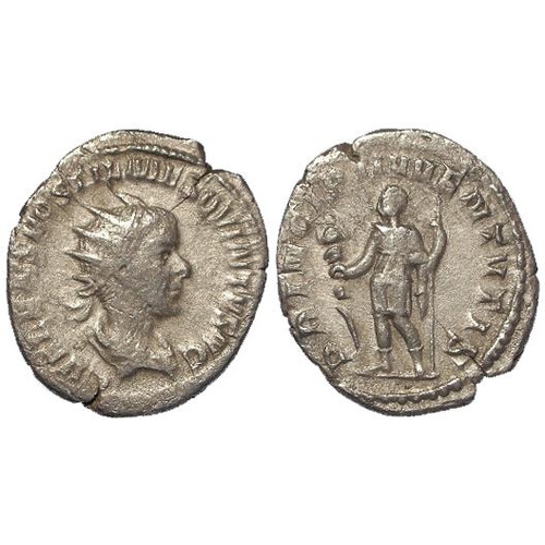 401 - Roman Imperial: Hostilian AR antoninianus, Rome mint 250-1 AD. Rev: PRINCIPI IVVENTVTIS, Hostilian i... 