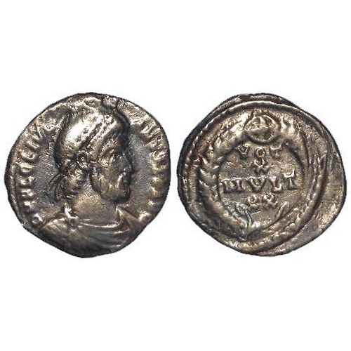 402 - Roman Imperial: Julian II silver siliqua 360-363 AD, VOT X MVLT XX wreath type, 1.86g. GF