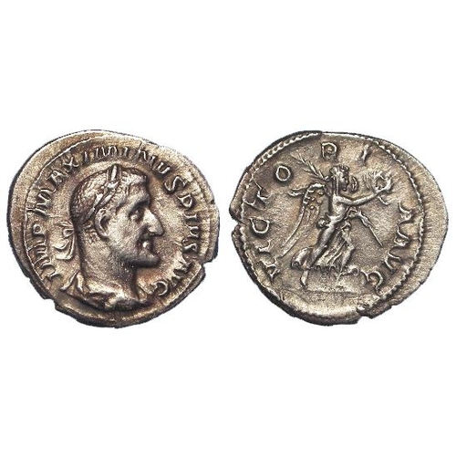 404 - Roman Imperial: Maximinus Thrax silver denarius, Rome 235-238 AD; Victory advancing r. type RIC 16. ... 