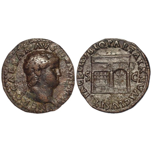 405 - Roman Imperial: Nero bronze As, Rome 54-68 AD. Temple of Janus type RIC I 283. 10.00g. Porous aVF