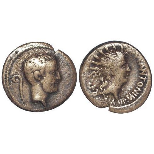 422 - Roman Triumviral: Mark Antony silver denarius, late Summer-Autumn 42 BC. Military mint travelling wi... 