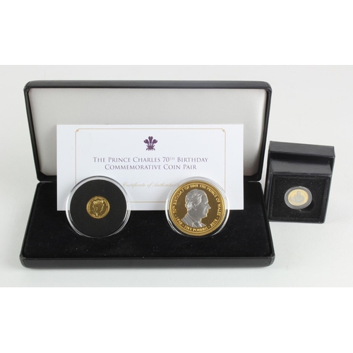 434 - Alderney (3) two 9ct gold mini-coins and a plated crown, in a Jubilee Mint set 'The Prince Charles 7... 